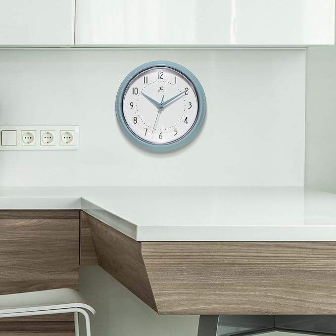 Infinity Instruments Retro 9.5 Inch Round Indoor Wall Clock, Baby Blue