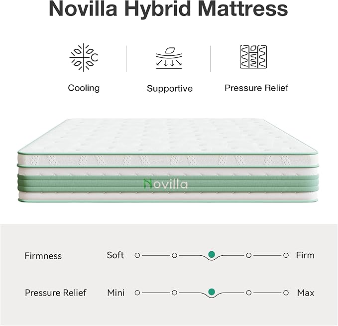 Novilla King Size Mattress 14 Inch, Hybrid Mattress King for Motion Isolation, Gel Memory Foam with Pressure Relief for Cool Night Sleep, Medium Firm Mattresses with Pillow Top, Certipur-Us Certified