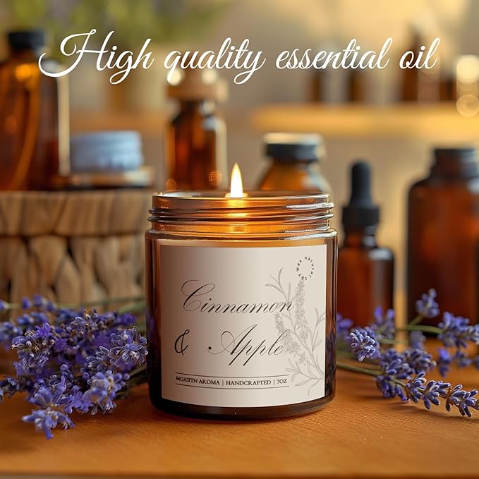 MOASITN Cinnamon & Apple Scented Candles for Home|Melon, Apple,Cinnamon Bark,Fir Scented Soy Candle| Longlasting Aromatherapy Candle| Jar Candel Gift for Women,Men for Birthday,Housewarming|7oz