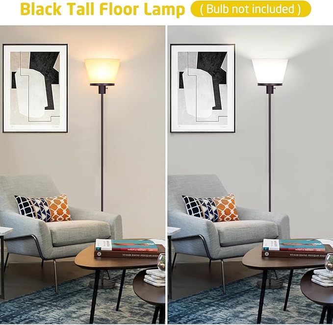 Floor Lamp for Living Room, Modern Tall Standing Lamps Floor Lamp for Bedroom Office, Brown Bright Floor Lamp with White Plastic Shade, Bulb Not Included.