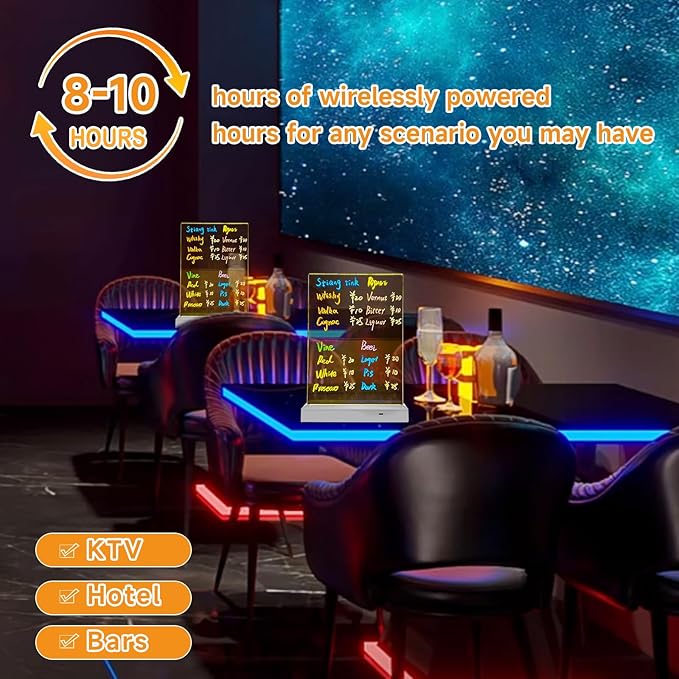 Clear Dry Erase Board, Rechargeable LED Acrylic Message Board, Acrylic Illuminated Dry Erase Board, Can be Used as Night Light for bar/Shop/Office/Holiday/Gifts (Vertical8.2 * 11.8inch)