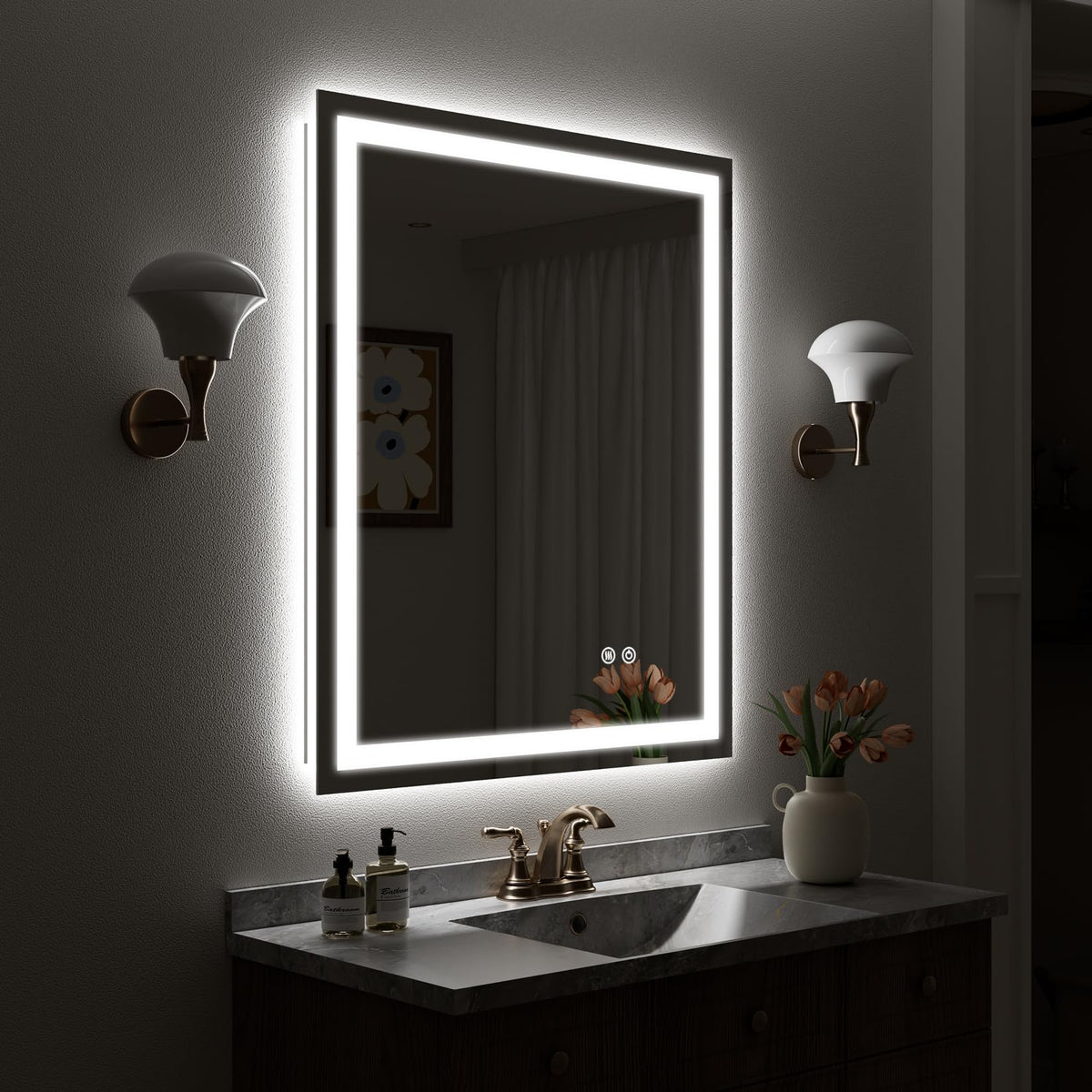VEEYLOS 28x32 Inch LED Bathroom Mirror with Lights, Backlit & Front Lit