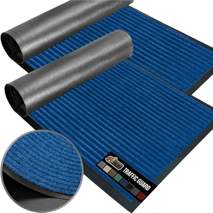 GORILLA GRIP Traffic Guard Door Mat, 2 Pack, Heavy Duty Waterproof Doormat, Commercial Office Space Welcome Mats, Stain and Fade Resistant, Low Profile, Strong Rubber Backing, 35x23, Blue