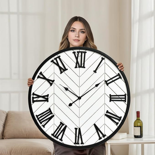 30 Inch Large Wall Clock Farmhouse Style - White Silent Non-Ticking Rustic Decor for Living Room, Kitchen, Bedroom