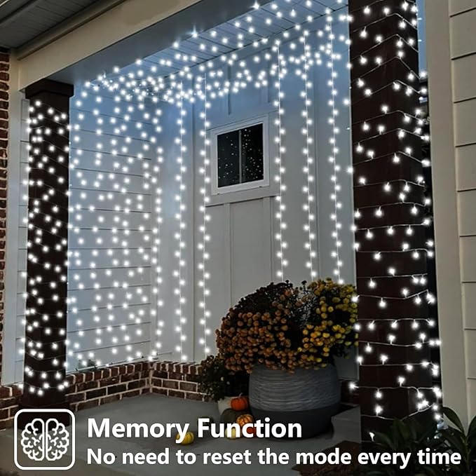 QITONG 165ft 500 LED White String Lights Outdoor Waterproof, 8 Modes Christmas Light Plug-in, Clear Wire Christmas Tree Light Indoor