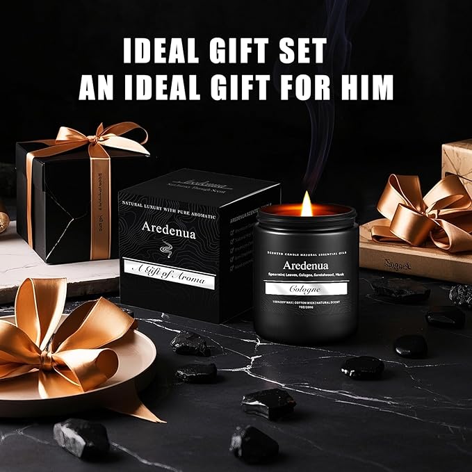 Cologne Candle, Manly Candles for Home Scented, Masculine Scented Candle, Aromatherapy Gifts for Men - 7oz Soy Wax, 50 Hours Burn Time, Perfect for Relaxing Home Fragrance