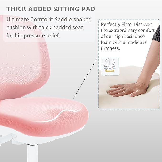 Kids Desk Chair, Boy's Girl's Child Children Study Office Computer Chair, Ergonomic Design, Adjustable Height and Seat Depth (Grey) (Peach Pink W/Armrests and Footrest)