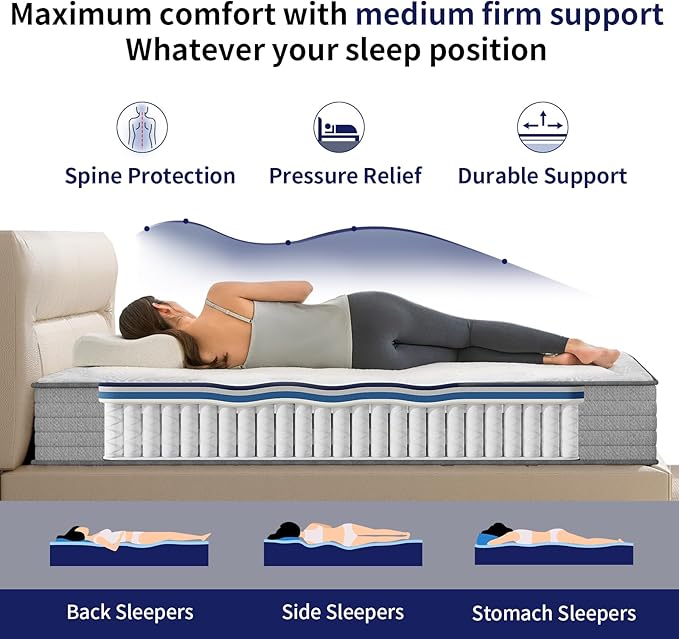 California King Mattress 12 Inch,Memory Foam Mattress with Pocket Spring, Soft & Comfortable Medium Plush,Motion Isolation, CertiPUR-US Certified (84"*72"*12")