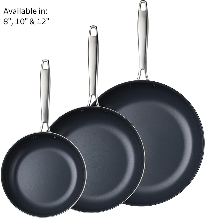 Tramontina Signature 10-Inch Tri-Ply Clad Stainless Steel Frying Pan with Ceramic Non Stick Interior, Induction-Ready Nonstick Skillet, Oven-Safe, Dishwasher-Safe