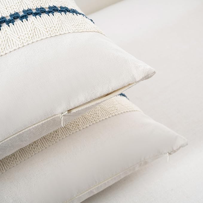 Fancy Homi Set of 2 Boho Teal Lumbar Decorative Throw Pillow Cover 12x20 Inch for Couch Bed Sofa Chair, Modern Organic Farmhouse Home Decor, Soft Cotton Cute Accent Rectangle Cushion Case
