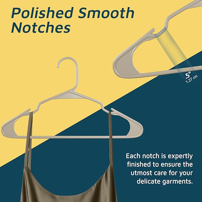 Plastic Clothes Hangers – Heavy Duty Hanger Set, for Organizing Clothes, Dresses, and Coat, Holds Up to 5 lbs, Space-Saving Hangers with Non-Slip Shoulder Grooves, Pack of 30, Ivory