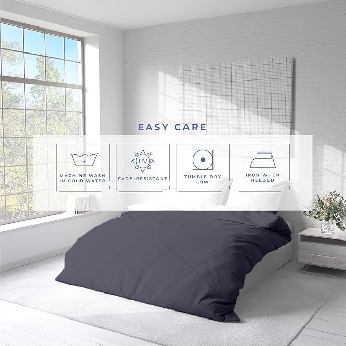 Kotton Culture 1 Pc Queen Size Duvet Cover Only -100% Egyptian Cotton Sateen 600 Thread Count Ultra Soft Premium Durable Comforter Cover Zipper Closure & Corner Ties (Dark Grey, Queen/Full 90" X 90")