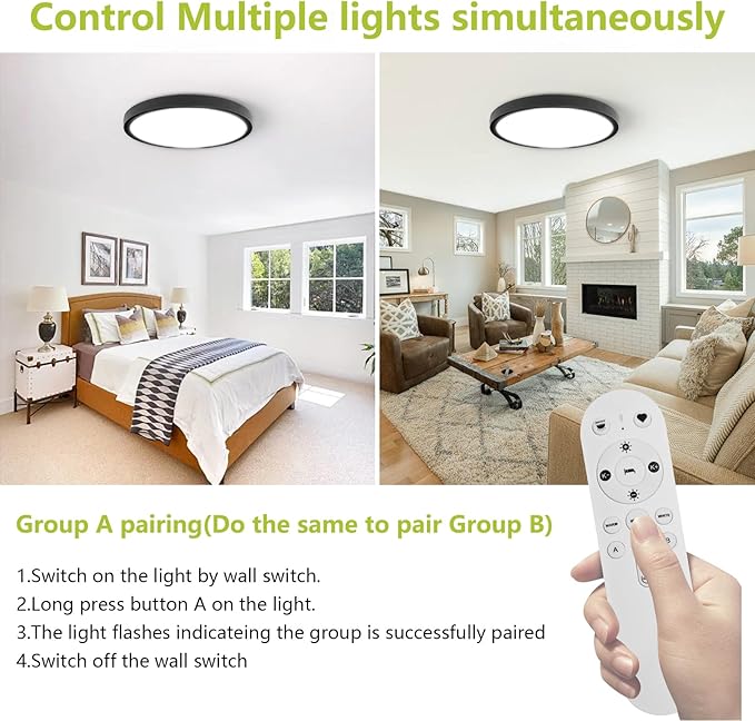 20'' Dimmable LED Flush Mount Ceiling Light with Remote Control, 2700K-6500K Color Temp Adjustable, 4200LM Ultra-Thin Flat Round Fixtures for Bedroom, Kitchen, Office, Black
