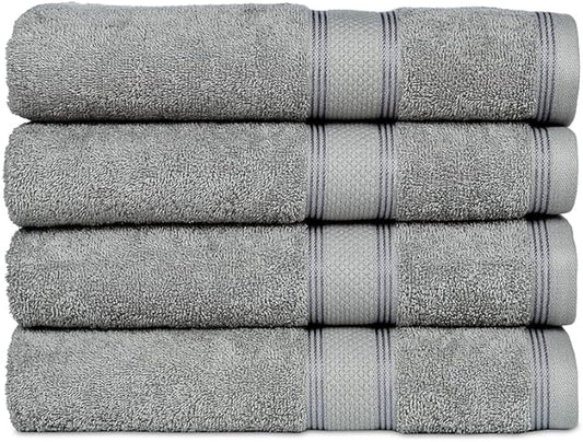 Casa Lino Silver Grey Bath Towels Set of 4 (54" x 27") - Large Bathroom Towel Set - 100% Cotton Towels for Bathroom - Highly Absorbent & Quick Dry Bath Towel Multipack - New Apartment Essentials