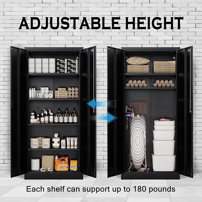 Storage Cabinet, 72 Inch Tall Metal Storage Cabinet with Doors and Shelves,Heavy Duty Metal Cabinet, Pantry Cabinets for Kitchen Storage, Garage Cabinet for Living, Dining Room.
