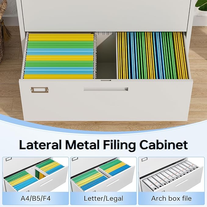 Lateral Filing Cabinet,3 Drawer File Cabinet with Lock,Office Lateral File Cabinets for Legal/Letter A4 Size,Require Assembly, White