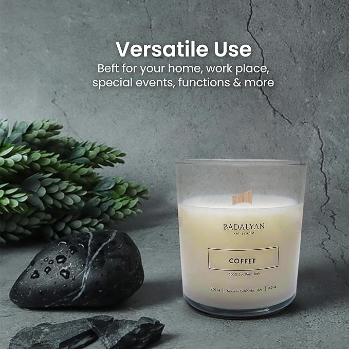 Scented Candles Clearance, Wooden Wick Soy Candles in Glass Jar, Relaxation Gifts for Women, Bath and Body Works Candles for Home Scented, Room Decor Natural Candles (Coffee)