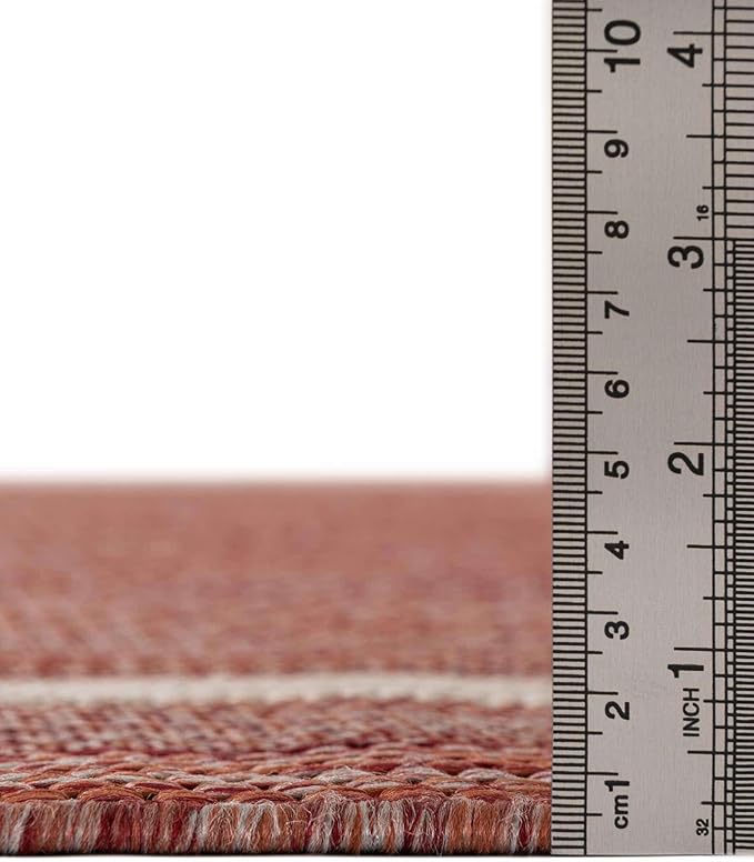 Unique Loom Outdoor Border Collection Area Rug - Soft Border (10' x 13' 1" Rectangle Rust Red/Ivory)