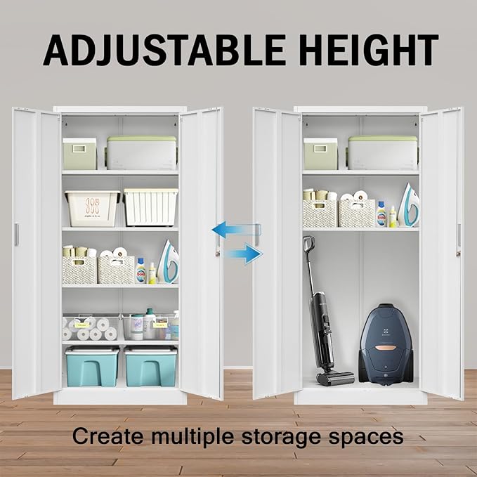 Storage Cabinet, 72 Inch Tall Metal Storage Cabinet with Doors and Shelves,Heavy Duty Metal Cabinet, Pantry Cabinets for Kitchen Storage, Garage Cabinet for Living, Dining Room.