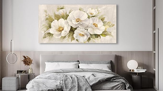 yearainn Abstract Flowers Canvas Wall Art - Beige Flower Pictures Blooming Floral Painting Wall Decor Minimalist Peony Printing Artwork for Living Room Bedroom Home Office Decorations 20" x 40"