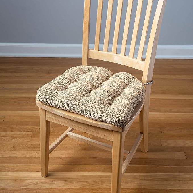Barnett Home Decor Brisbane Camel Tweed Upholstery Chair Pads with Ties - 16.5 x 18 Size Medium Chair Pad - Latex Foam Fill, Reversible - Made in USA (Tan)