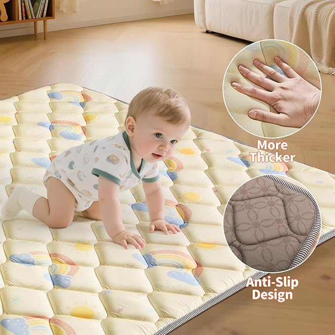 Baby Play Mats for Floor - 47x47 In Thicken Soft Padding Foam Playmats for Toddlers Playpen - Non-Slip Baby Activity Mat for Tummy Time & Crawling - Foldable Play Mat Machine Washable, Rainbow