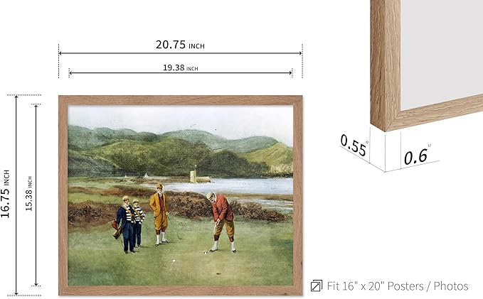 Poster Master The Putting Green Painting Poster - Golf Course Print - Golf Art - River Art - Sports Art - Landscape Art - Father's Day Art - Great Office or Living Room Decor, 16x20 Beige Framed