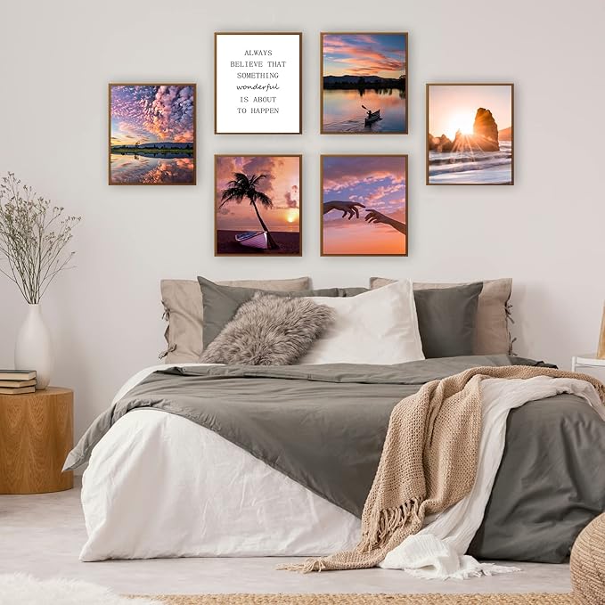 HoozGee Sunset Wall Art Prints Travel Photo Set of 6 Enjoy Dusk Dream View Picture Posters Gift for Photography Fans Nautical Themed Home Decor for Living Room Wall Decor (11"x14" UNFRAMED)