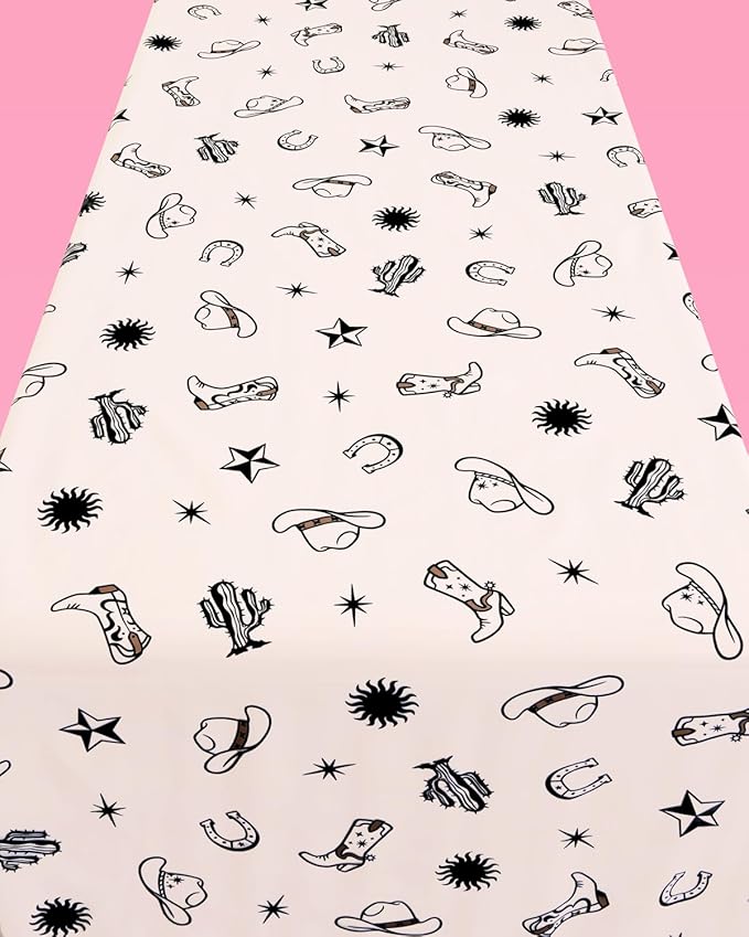 xo, Fetti Western Tablecloth | 9' x 4.5' | Rodeo Bachelorette Tablescape, Ranch Birthday Party Decoration, Cowgirl Table Decor, Cowboy Kids Party Supplies