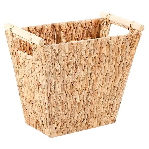 Wicker Trash Can Waste Basket for Bathroom, Bedroom, Water Hyacinth Woven Trash Can Rattan Boho Decorative Farmhouse Bathroom Home Office Powder Room Living Room Wicker Trash Basket(5 Gallons)