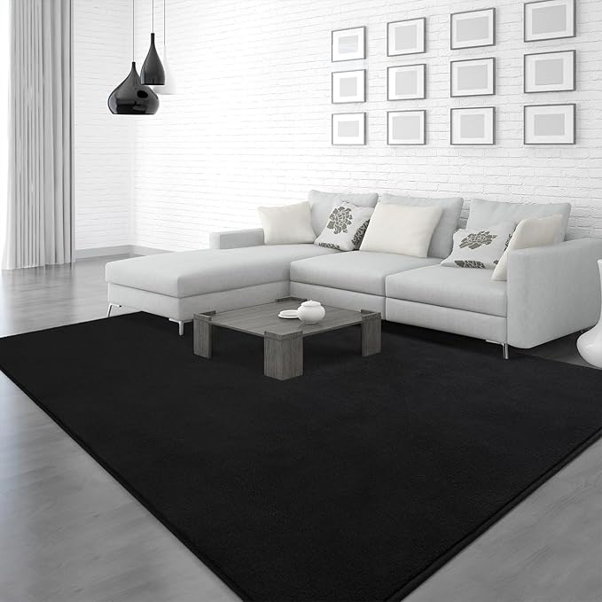 Soft Rugs for Living Room 5x7 Black, Minimalist Area Rug for Bedroom Nursery Dining Table Dorm, Throw Rugs for Men Boys Girls Kids Room Indoor Floor Carpets