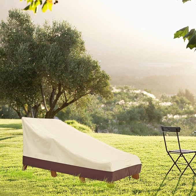 Vailge Waterproof Patio Chaise Lounge Cover, 600D Heavy Duty Outdoor Lounge Chair Covers,UV Resistant Patio Furniture Covers,2 Pack-Small,Beige & Brown