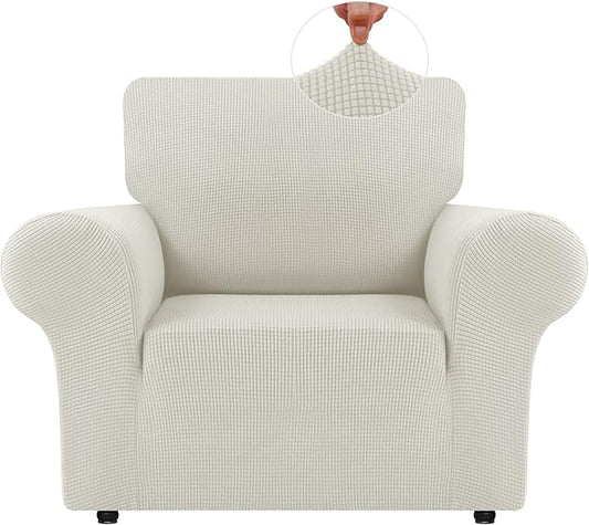 LURKA Stretch Chair Sofa Slipcovers 1 Piece Couch Covers for Sofa Furniture Protector Full Sofa Covers with Elastic Bottom for Kids and Dog (Small, Ivory)