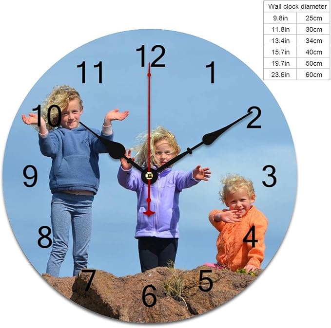Custom Wall Clock, Personalized Wall Clock with Photo/Image Text Non-Ticking Clock Silent Customized Digital Wall Clocks Customized Gift for Living Room Kitchen Bathroom Home Decor 15.75''