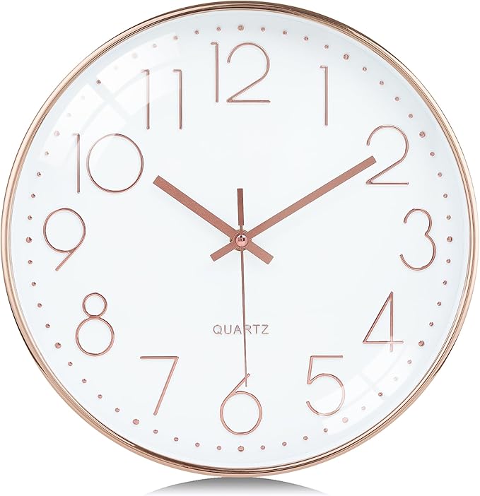 Lafocuse 12 Inch Silent Rose Gold Wall Clocks Battery Operated, Analog Wall Clock for Living Room Kitchen Bedroom Office Home Decor