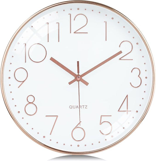 Lafocuse 12 Inch Silent Rose Gold Wall Clocks Battery Operated, Analog Wall Clock for Living Room Kitchen Bedroom Office Home Decor