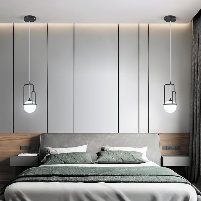 5 Inch Modern Black Pendant Light Globe Pendant Light Fixture Mid Century Pendant Lighting for Kitchen Island Dining Room Living Room Bedroom(1 Pack)