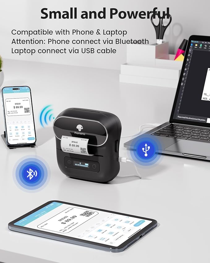 Phomemo M220 Label Maker, Bluetooth Printer, 3.14 Inch Portable Thermal Label Maker Machine for Barcode, Labeling, Organizing, Small Business, Compatible with iOS & Android, with 3 Label