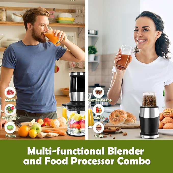 Blender and Food Processor Combo, Blender for Shakes and Smoothies, Personal Blender Small Blender, Suitable for Kitchen, Home, 700W Electric Blender with Mixer Grinder/Blender/Chopper