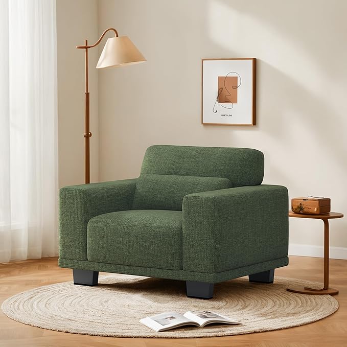 Pipishell Modern Accent Chair, Oversized Armchair with Thick Cushion & Wide Seat Armrests, Reading Chairs Comfy Arm Chair, Removable Sofa Cushion and Cover,Easy to Install, Green