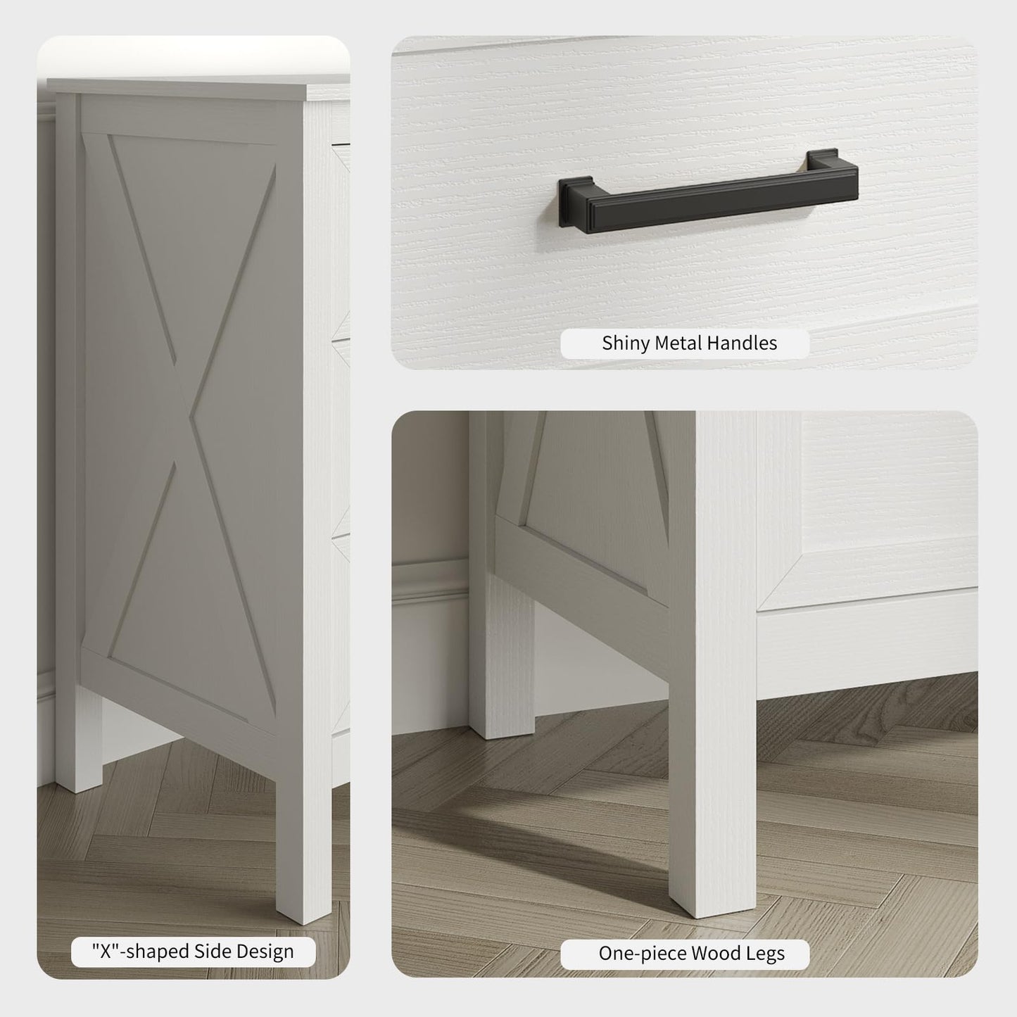 BAZELOR Farmhouse White 6 Drawers Dresser for Bedroom, Wood Rustic Wide Chest with Natural Texture, Storage Dressers Organizer for Bedroom, Hallway, Entryway