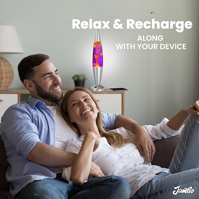 JAMBO 16" Beautiful Liquid Motion Lamp with USB -Purple with Yellow/Orange Wax for Adults, Teens and Kids, Magma Lamp, Home Decor Living Room Office Bedroom, Relaxing Night Light Nightlight