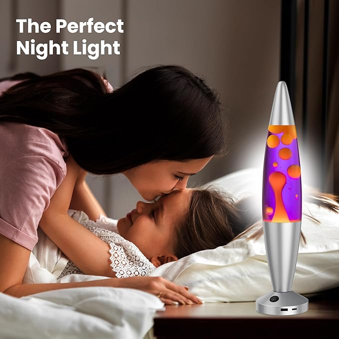 JAMBO 16" Beautiful Liquid Motion Lamp with USB -Purple with Yellow/Orange Wax for Adults, Teens and Kids, Magma Lamp, Home Decor Living Room Office Bedroom, Relaxing Night Light Nightlight