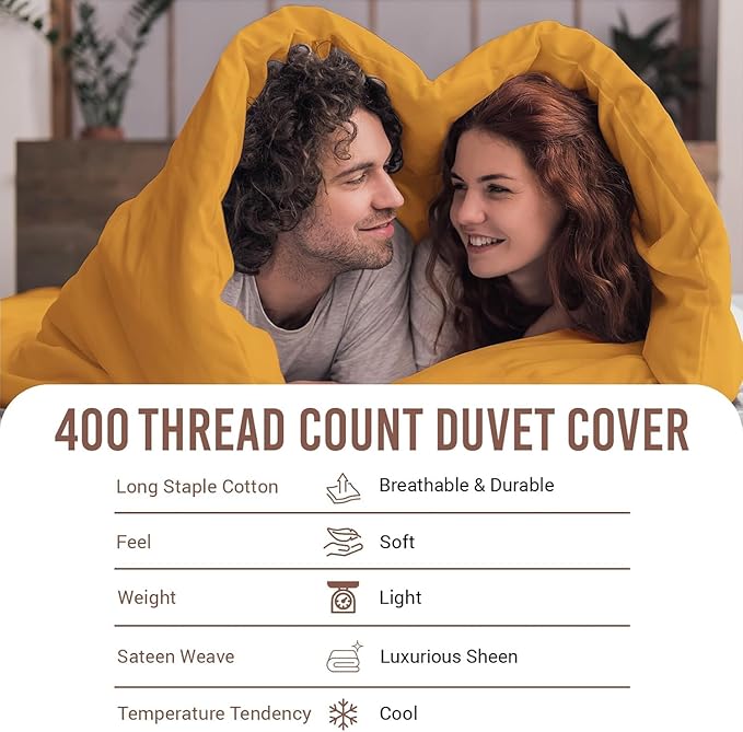 Pizuna Pure 100% Cotton Twin Duvet Cover Set, Luxurious 400 Thread Count Long Staple Cotton Sateen Weave with Button Closure (Combed Honey Gold Cotton Duvet Cover Twin)