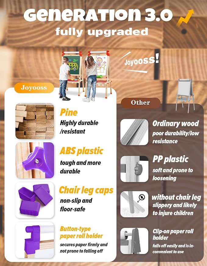 JOYOOSS Art Easel for Kids Easels for Toddlers,Wooden Kid Easel with Paper Roll - Chalkboard for Kids Adjustable Double Sided Dry Erase Board,Toddler Art Easel for Kid Ages 4-8