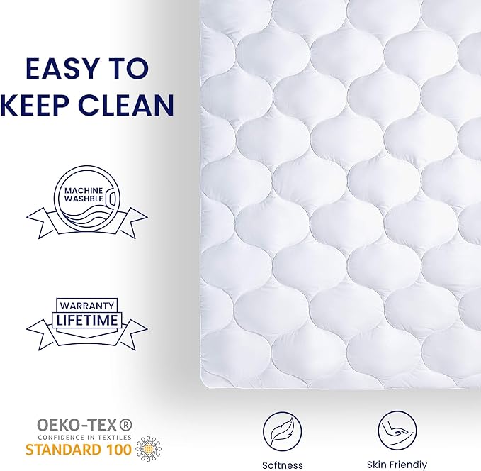 SLEEP ZONE Quilted Fitted King Size Mattress Pad Cover - Soft Fluffy Pillow Top Bed Mattress Topper Deep Pocket 8-21 inch, King