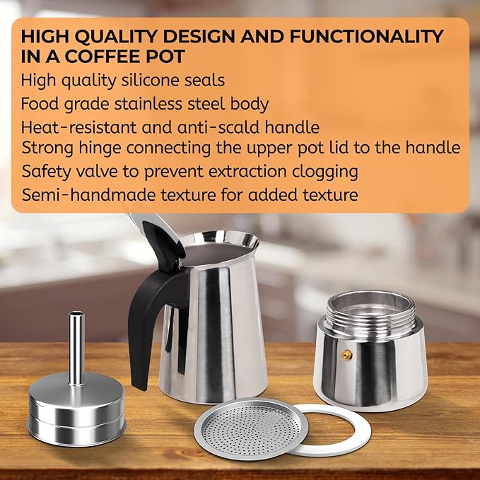 9 Cup 450ml Moka Pot Stainless Steel Espresso Coffee Maker Stovetop Percolator Coffeemaker Italian Classic Style Brewing Greca Cafe Mocha Machine for Cafeteras Lover Camping Travel and Home Use 15oz