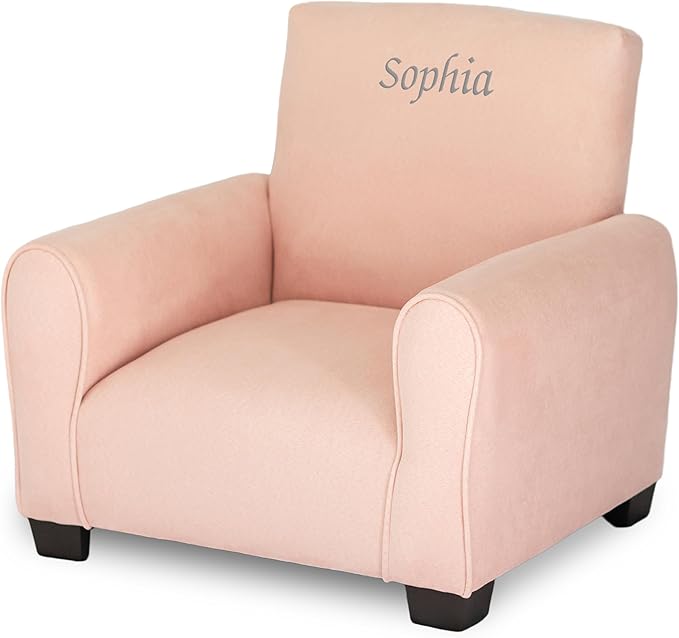 Toddler Personalized Armchair, Kids Upholstered Rocking Chair with Personalization, Toddler Chair with Personalized Name, Comfy Child Armchair, (Blush Suede, Legs)
