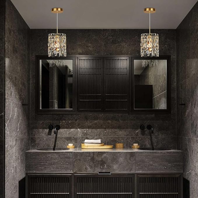 Modern K9 Crystal Pendant Lights Kitchen Island,1 Lighting Gold Chandeliers for Dining Room Light Fixtures Over Table,Hanging Chandelier for Kitchen Island Entryway Bathroom BedHead Light