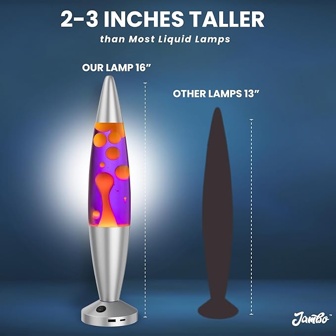 JAMBO 16" Beautiful Liquid Motion Lamp with USB -Purple with Yellow/Orange Wax for Adults, Teens and Kids, Magma Lamp, Home Decor Living Room Office Bedroom, Relaxing Night Light Nightlight